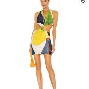 Farai London Gaia Mini Dress Blue, Green, Red, Orange, Yellow. Halter/Cut Out M